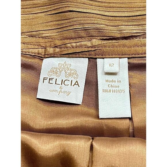 Vtg Felicia & Co. Bronze Pleated A-Line Midi Skirt Tiered Hem Y2K Formal Sz 12 - Picture 3 of 8